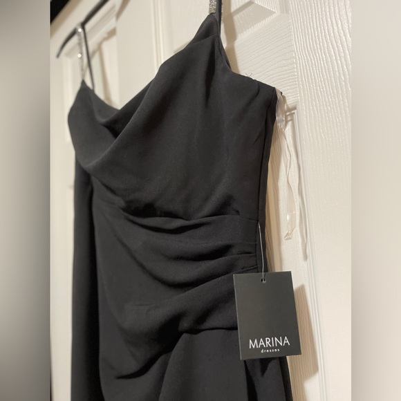 Marina Black Sheath Dress with rhinestone Straps - Picture 5 of 12